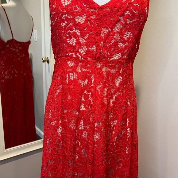 Lulus One Wish Red Lace Midi Dress, Size Large - Picture 5 of 16